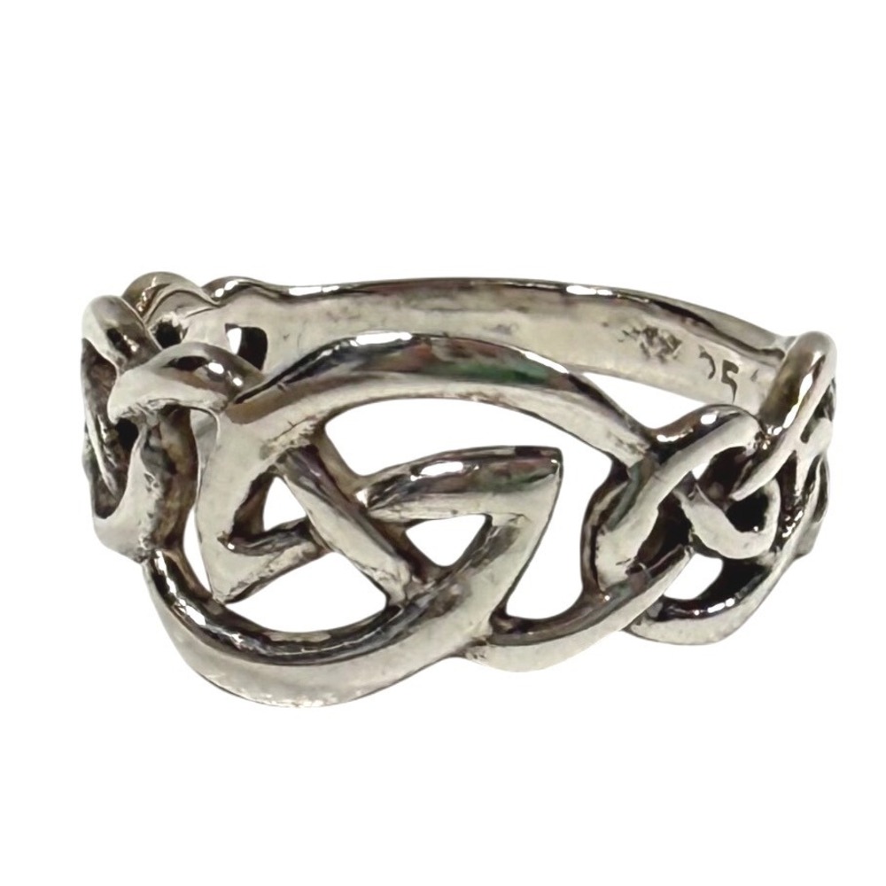Vintage Sterling Silver 925 Celtic Knot Openwork Band Ring Size 5.25 1990s Retro